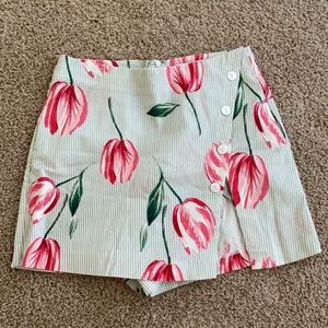 L'Academie Floral Mini Skirt in Pink and Green